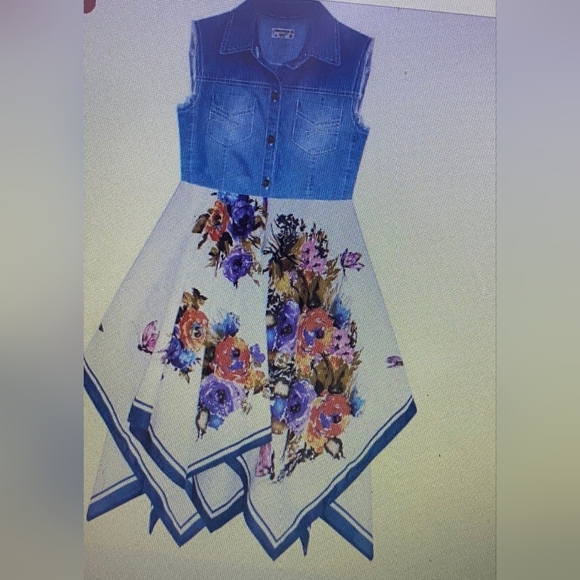 Domino Girl Dress Kids Summer Denim Floral Butterfly Sleeveless Size 4/5 Yrs - Picture 1 of 4